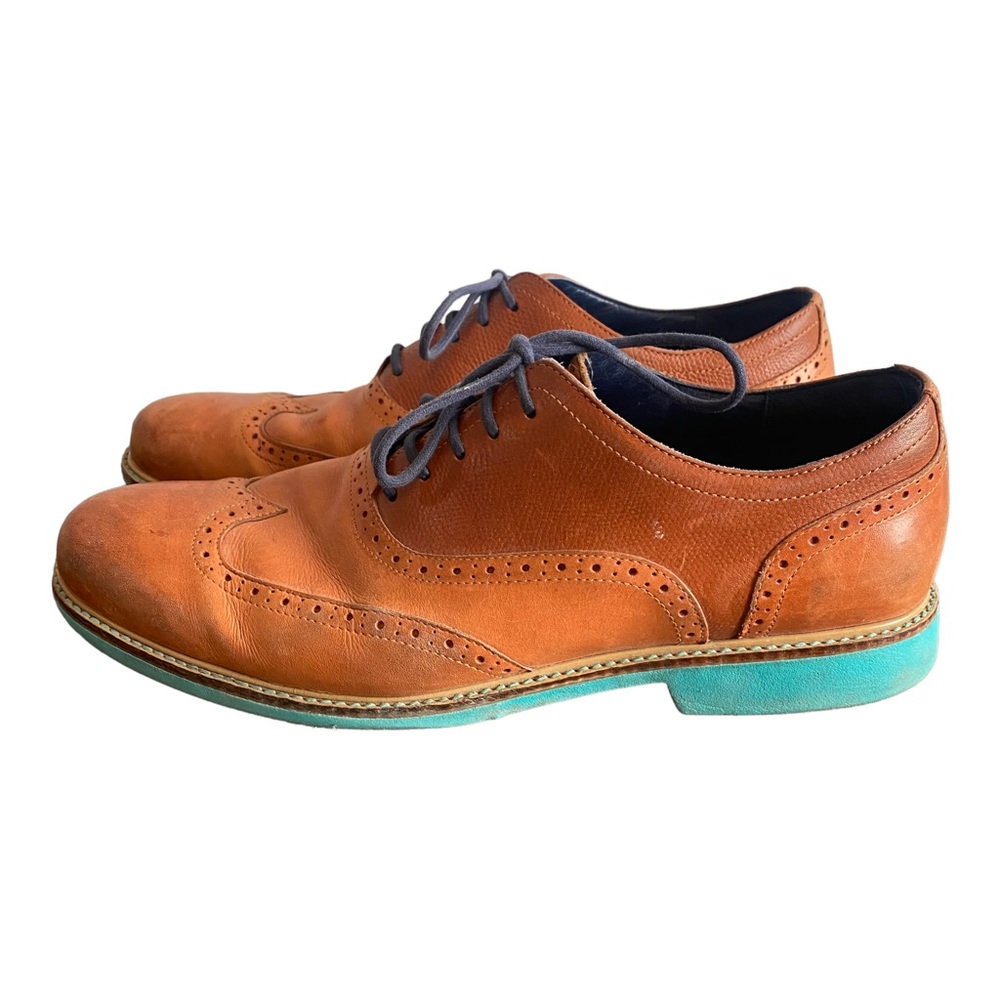 Cole Haan Wingtip Leather Dress Shoes Funky Orange and Teal Men’s Size 12